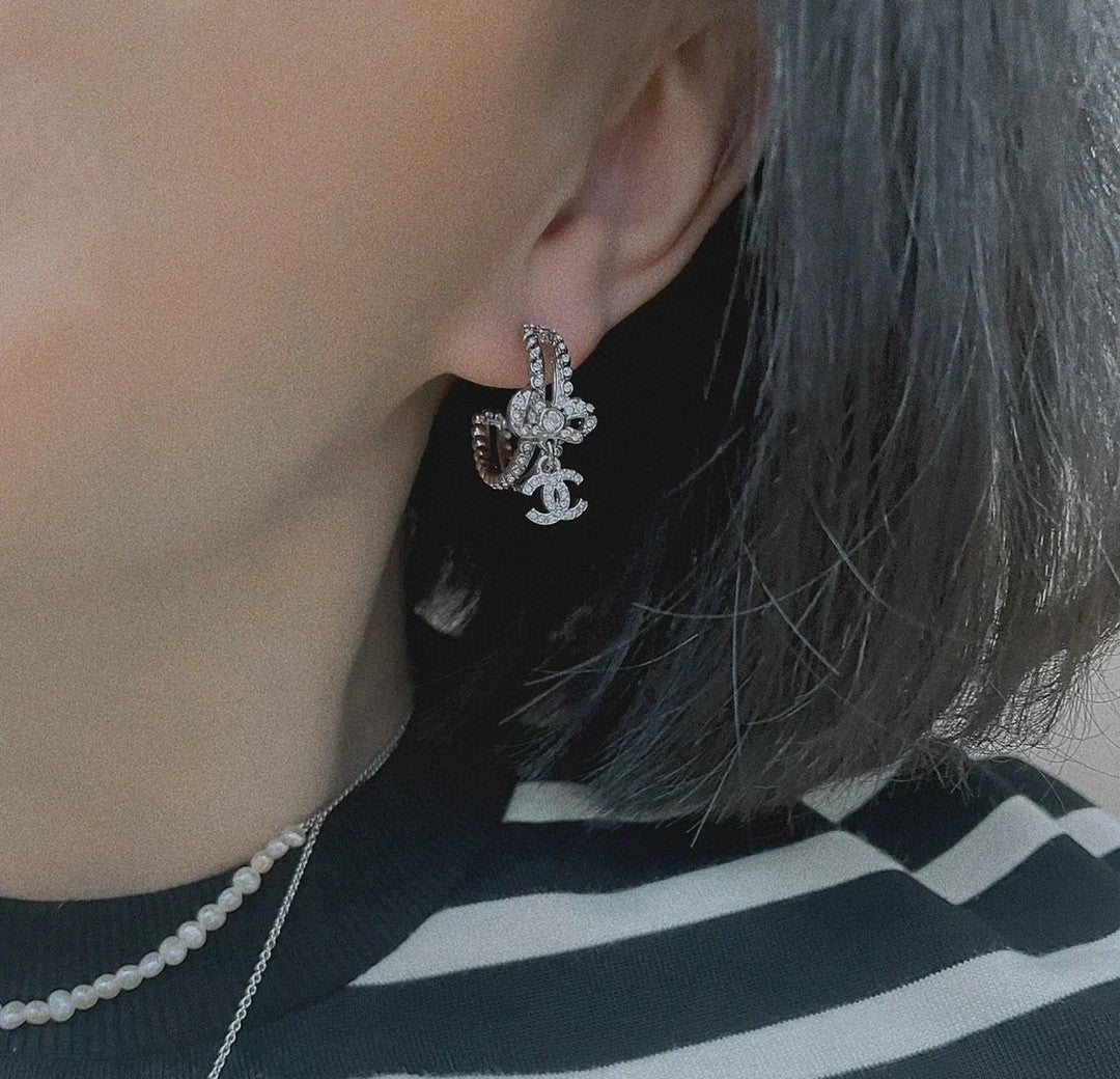 18K Chanel Diamond Pendant Earrings