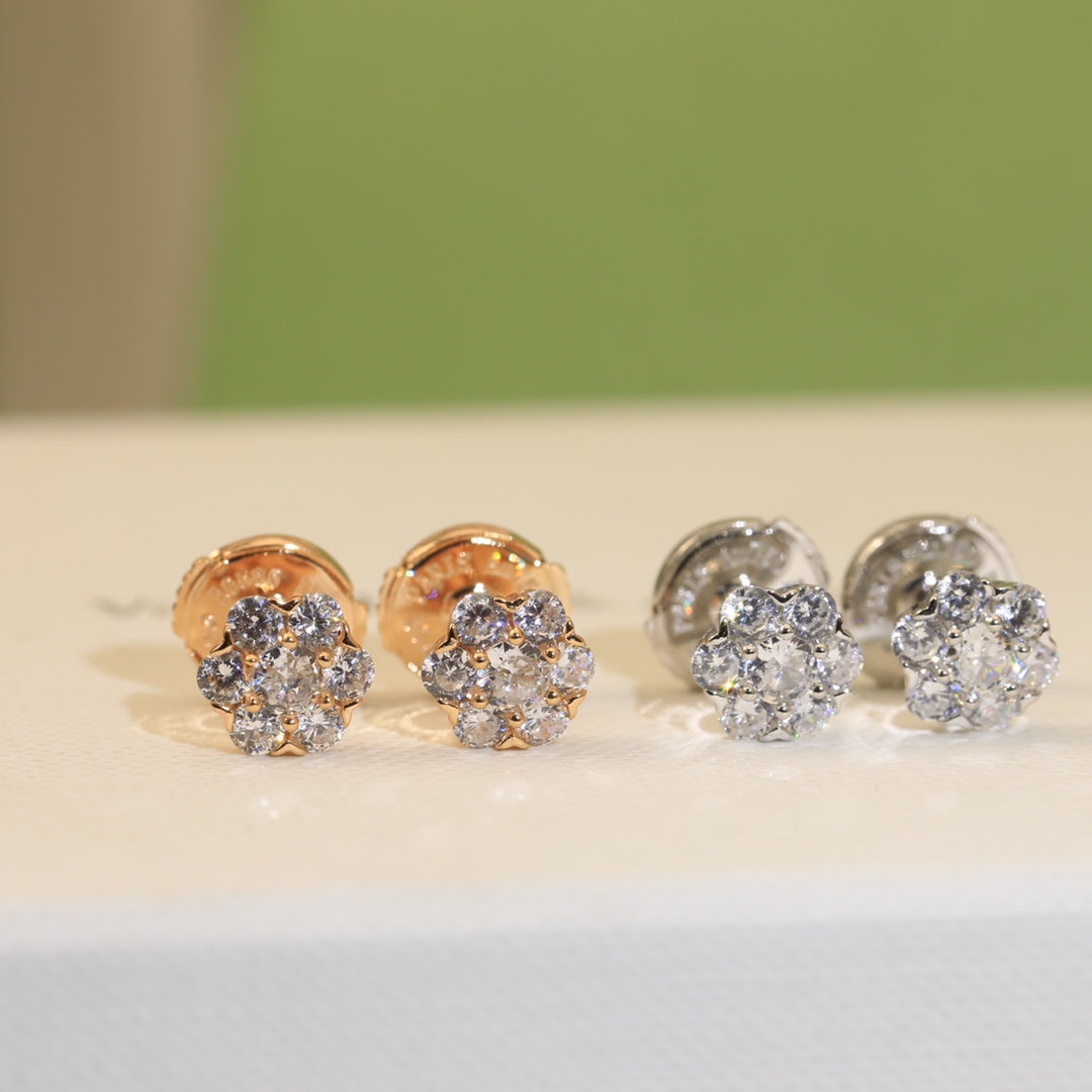 18K Van Cleef & Arpels Flower Crystal Earrings