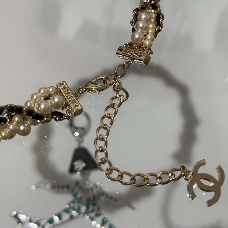 18K Chanel Pearl Leather Choker Necklace