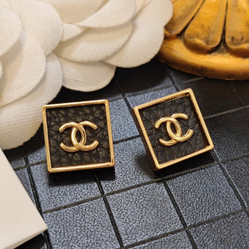 18K Chanel Black Square Earrings