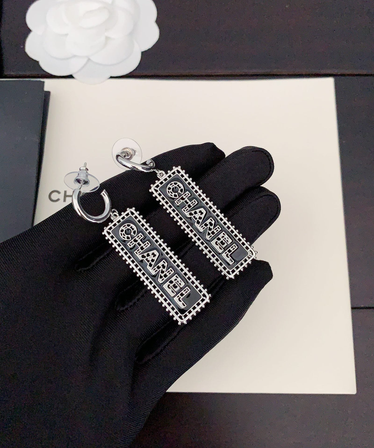 18K Chanel Typo Drop Earrings