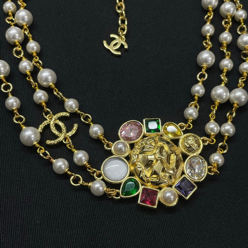 18K Chanel Color Crystal Pearl Chain Necklace