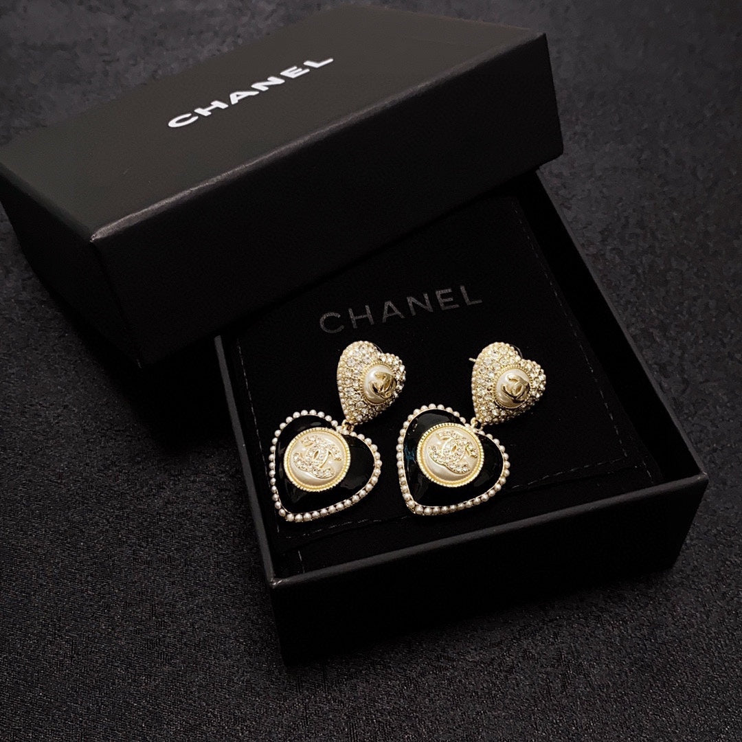 18K Chanel Black Heart Earrings