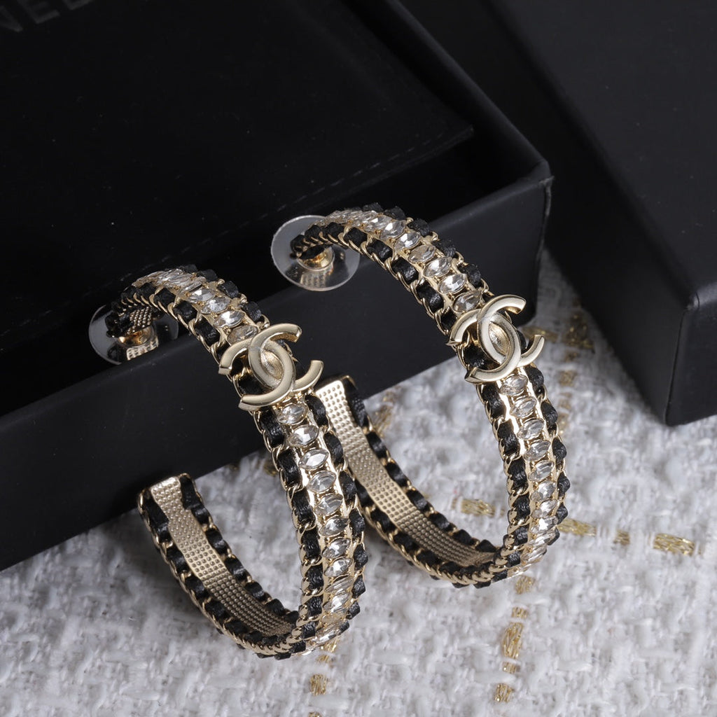 18K Chanel Leather Chain Earrings