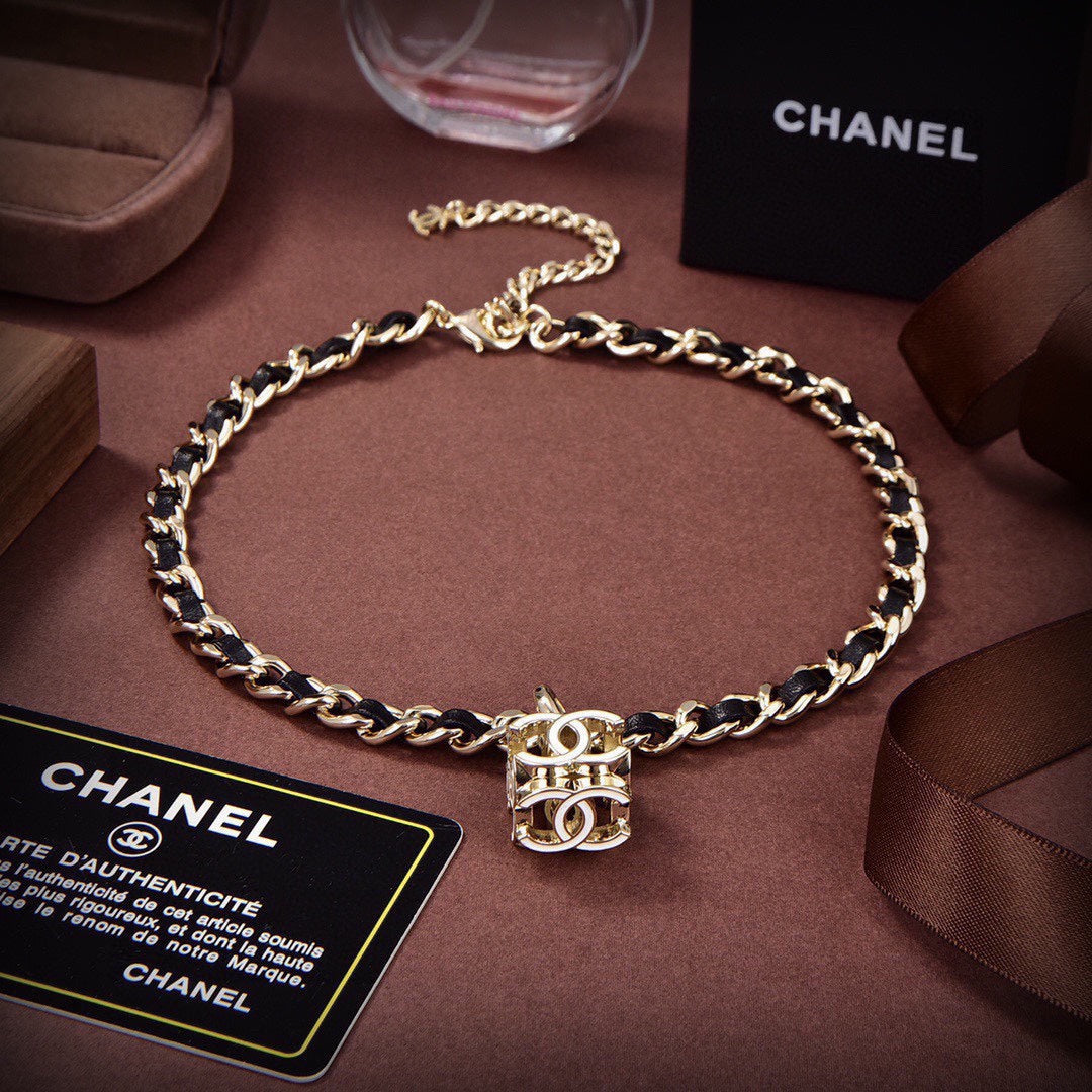 18K Chanel Leather Choker Necklace