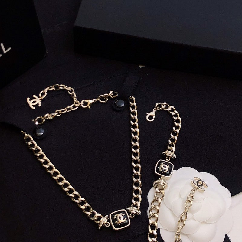 18K Chanel Black Logo Gold Chain Necklace