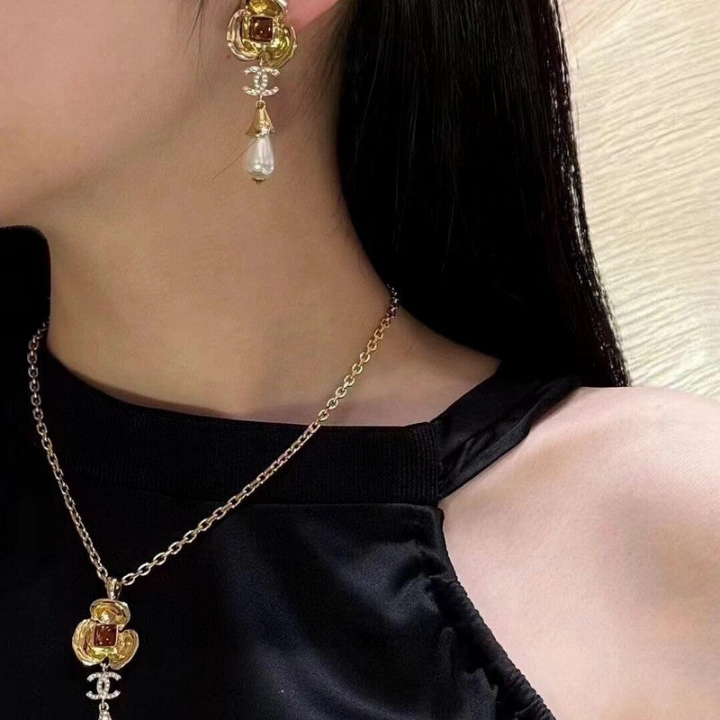 18K Chanel Camellia Pearl Earrings