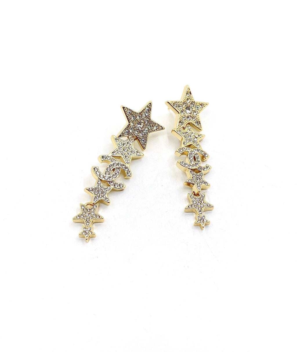 18K Chanel Star Diamonds Long Earrings