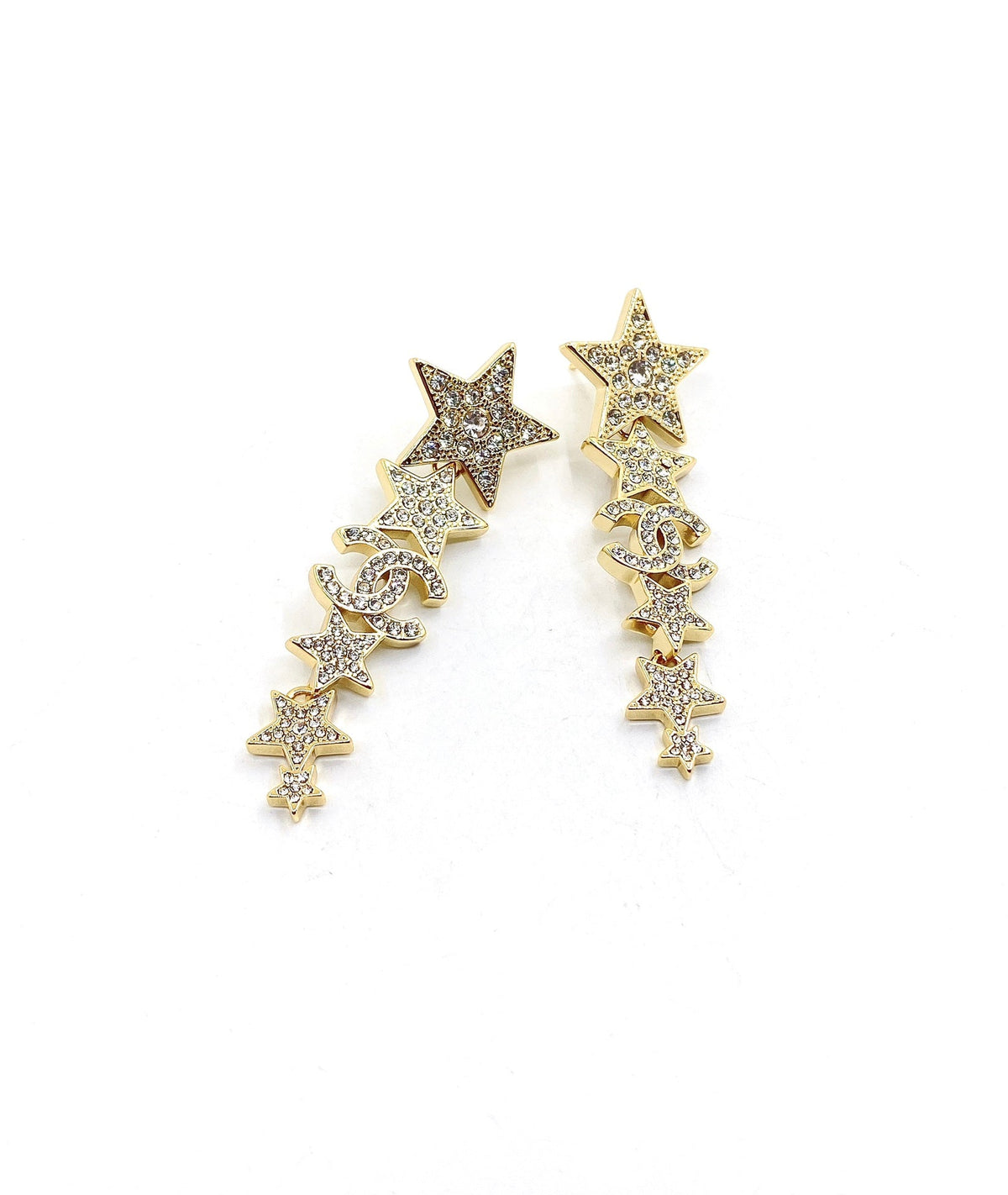 18K Chanel Star Diamonds Long Earrings
