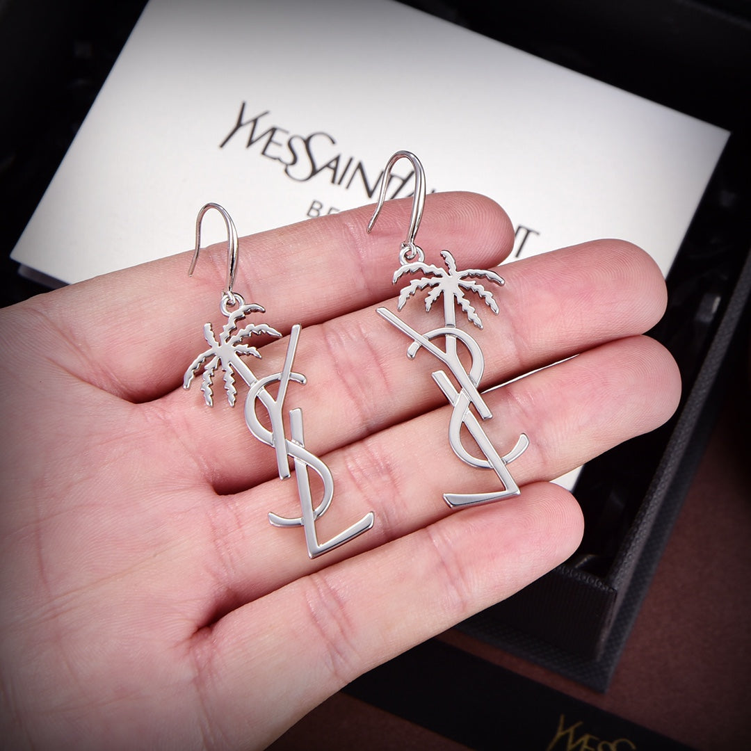 18K Saint Laurent YSL Monogram Palmier Statement Earrings