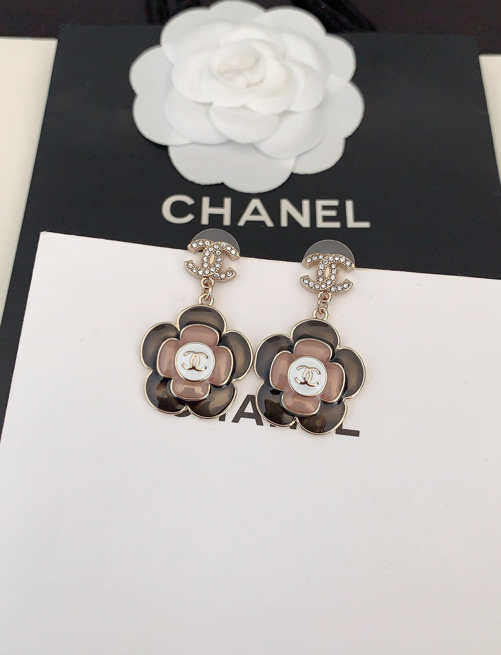 18K Chanel Flower Pendant Earrings