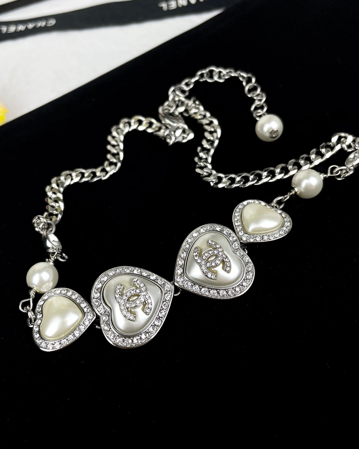 18K Chanel Heart Crystals Necklace