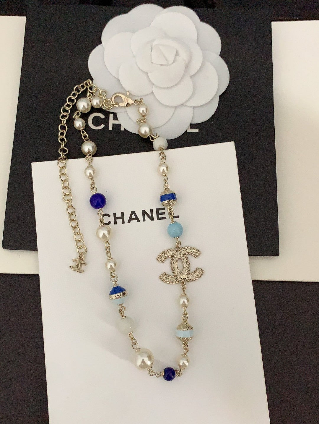 18K Chanel Blue & White Pearls Necklace