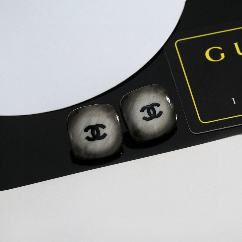 18K Chanel Black Square Earrings