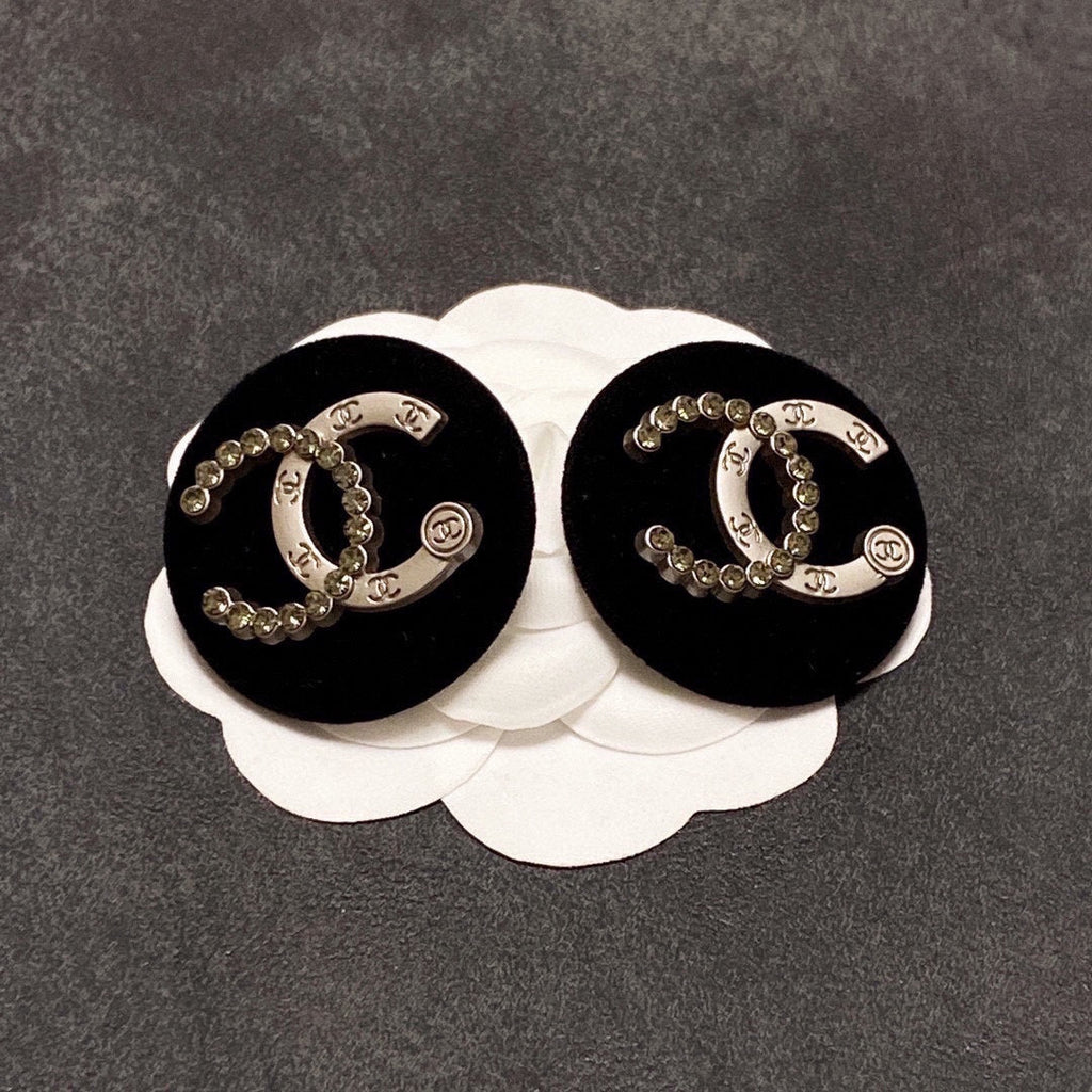 18K Chanel Black Resin Crystals Earrings