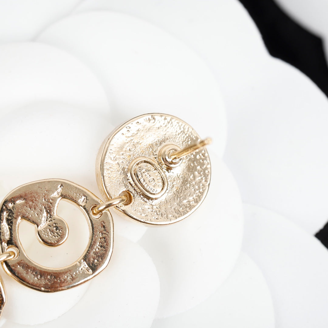 18K Chanel Script Pendant Earrings