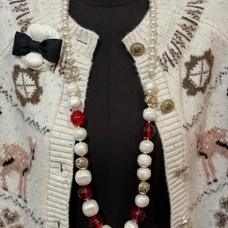 18K Chanel Red Crystal Pearl Necklace