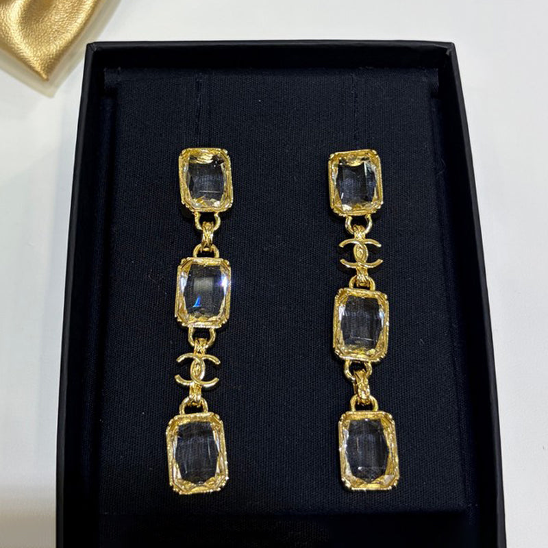 18K Chanel 26P Crystal Gold Earrings
