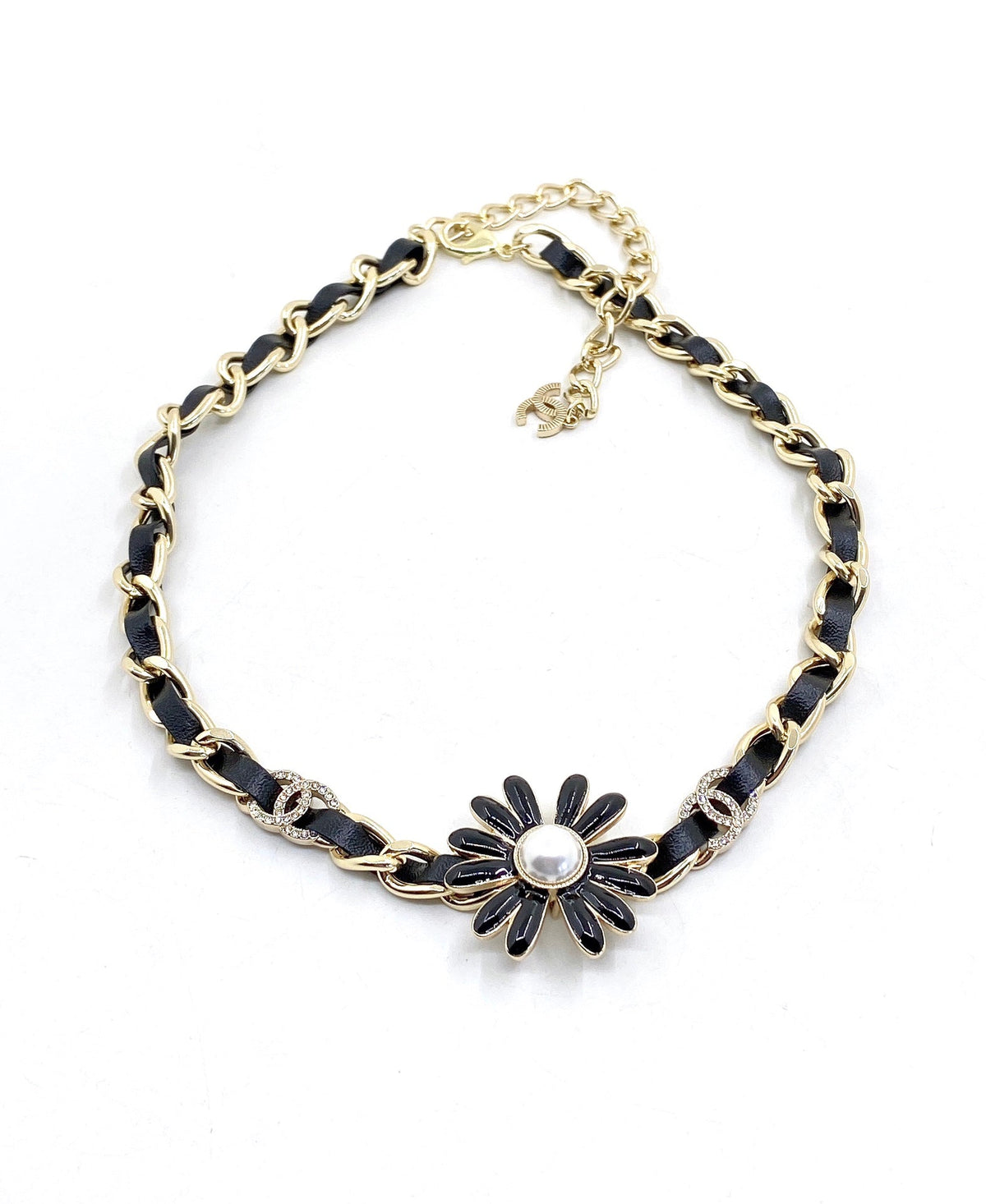 18K Chanel Flower Leather Choker Necklace