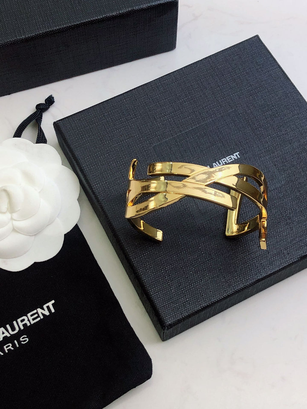 18K Saint Laurent YSL Monogram Cuff Bracelet