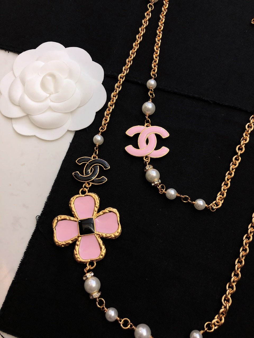 18K Chanel Pink Flowers Necklace