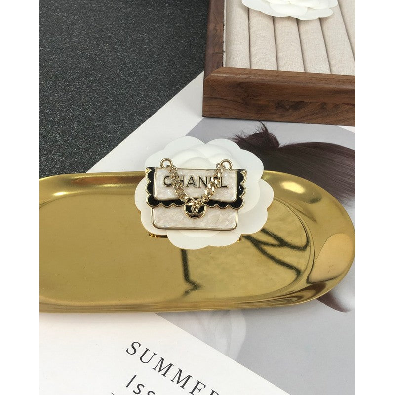 18K Chanel White Bag Brooch