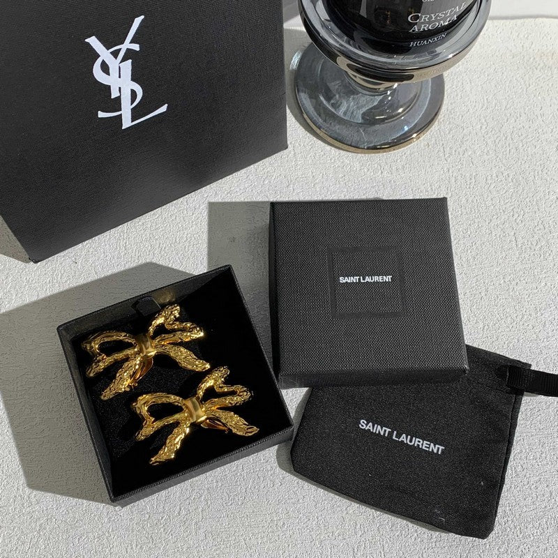 18K Saint Laurent YSL 26C Butterfly Gold Earrings