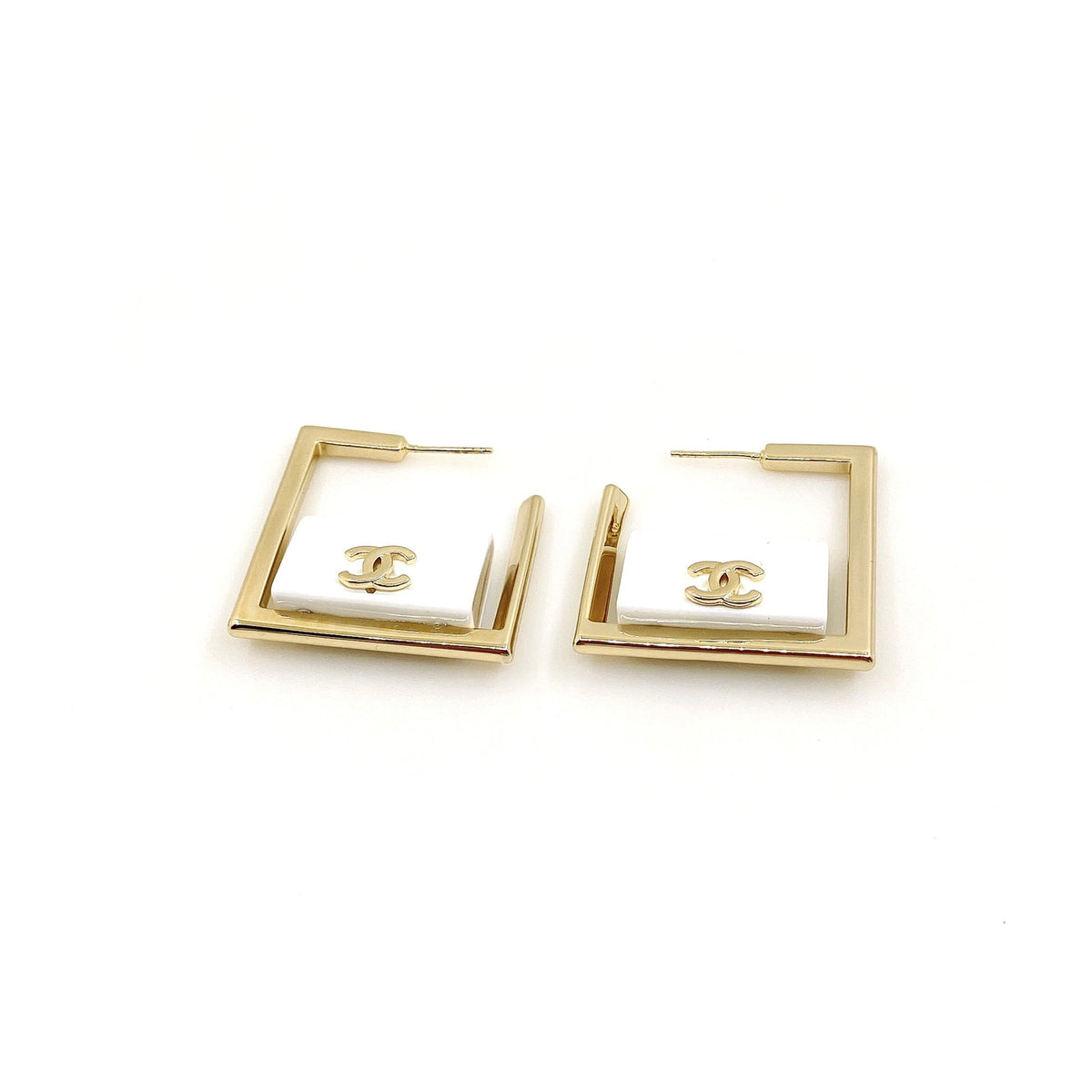 18K Chanel White Bag Pendant Earrings