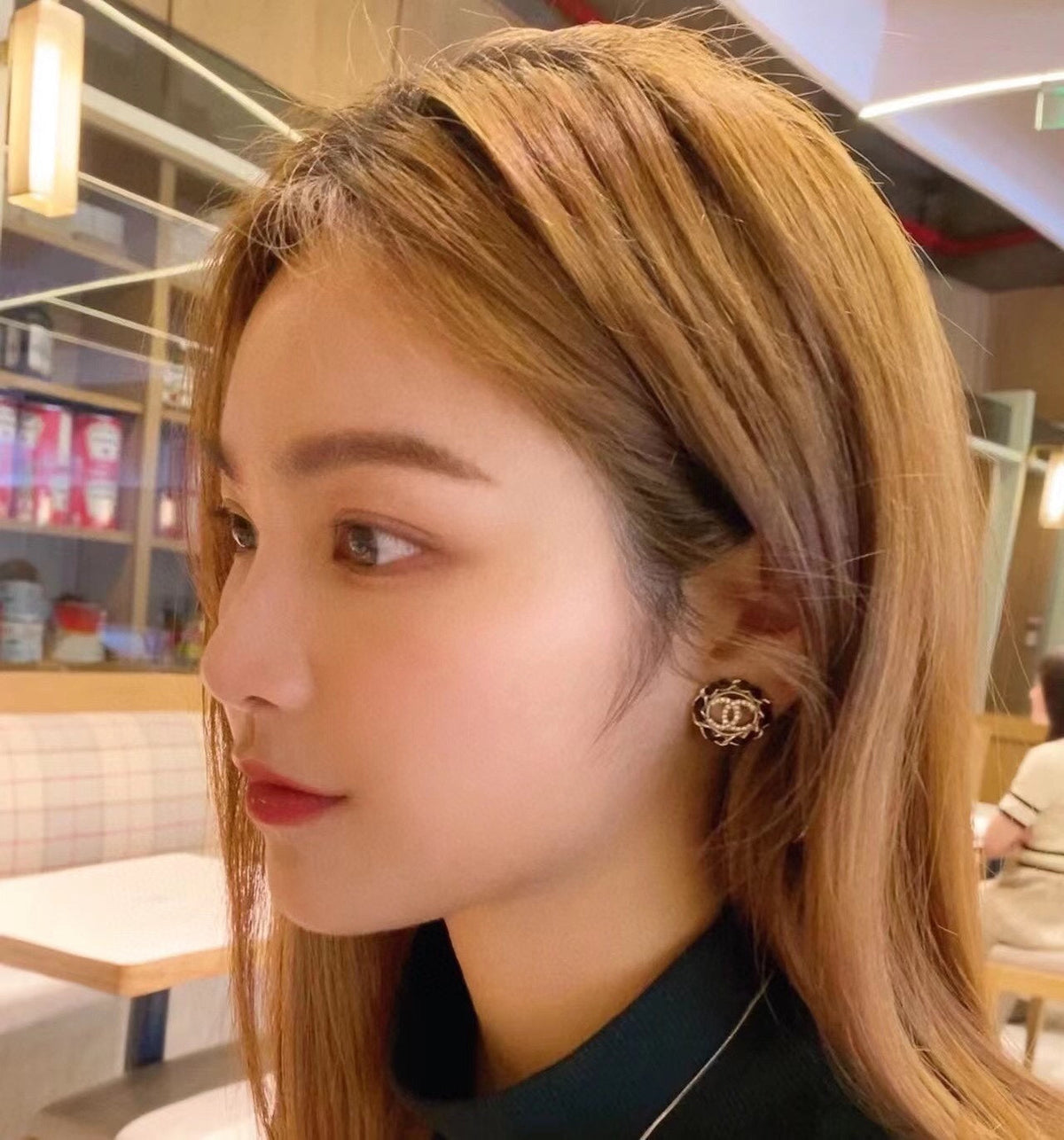 18K Chanel Black Leather Earrings