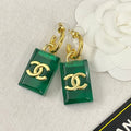 18K Chanel Green Perfume Bottle Earrings
