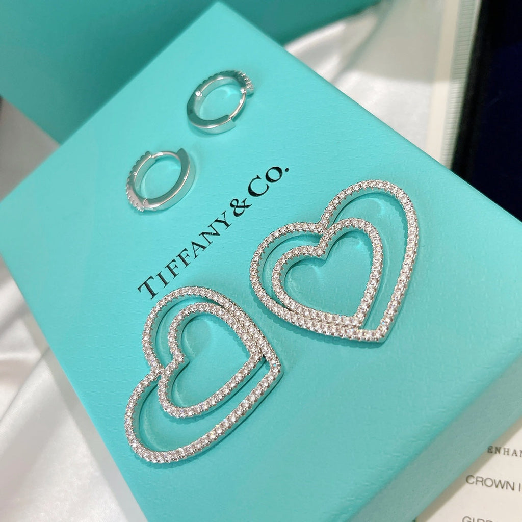 18K Tiffany & Co. Double Heart Diamond Earrings