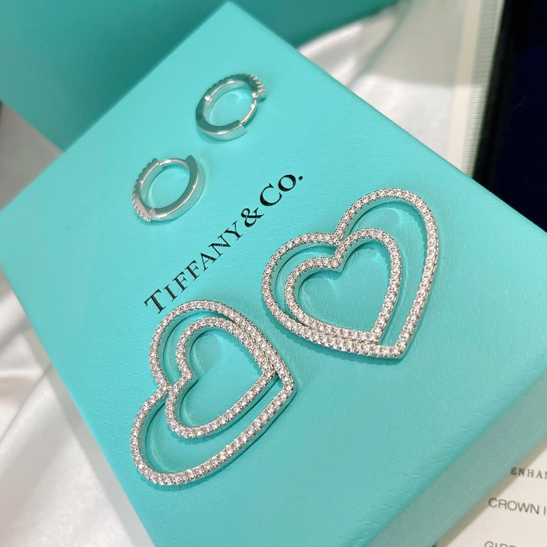 18K Tiffany & Co. Double Heart Diamond Earrings