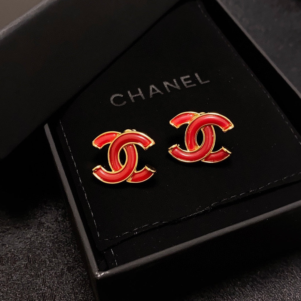18K Chanel Red Resin Earrings