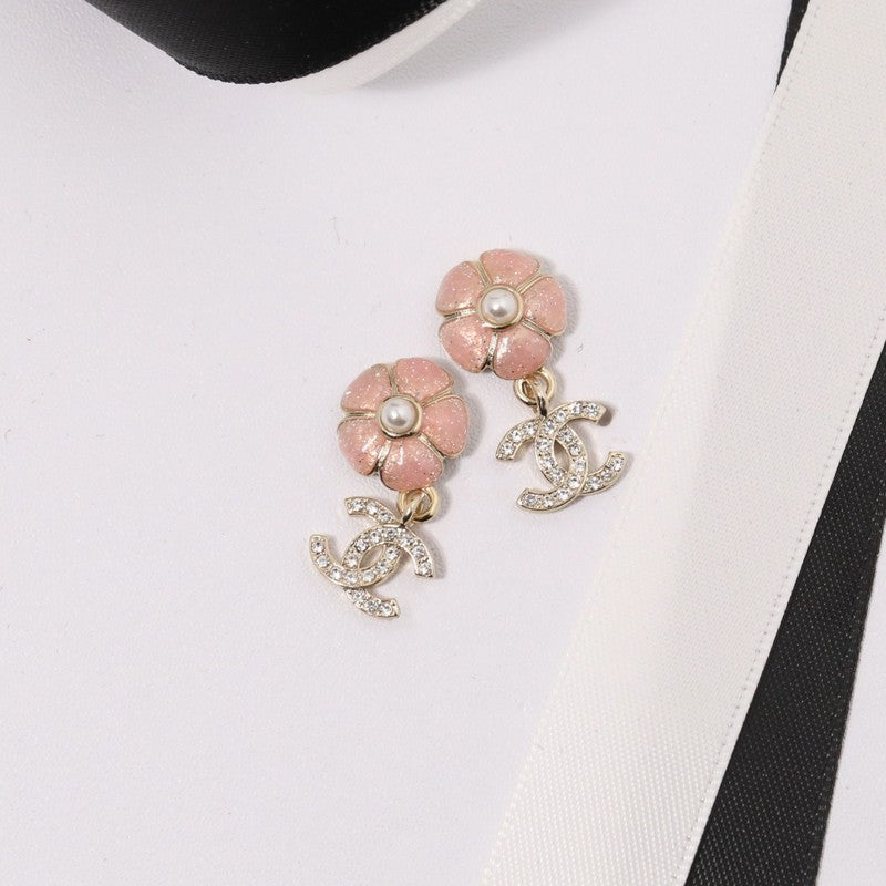 18K Chanel Black & Pink Camellia Diamond Earrings