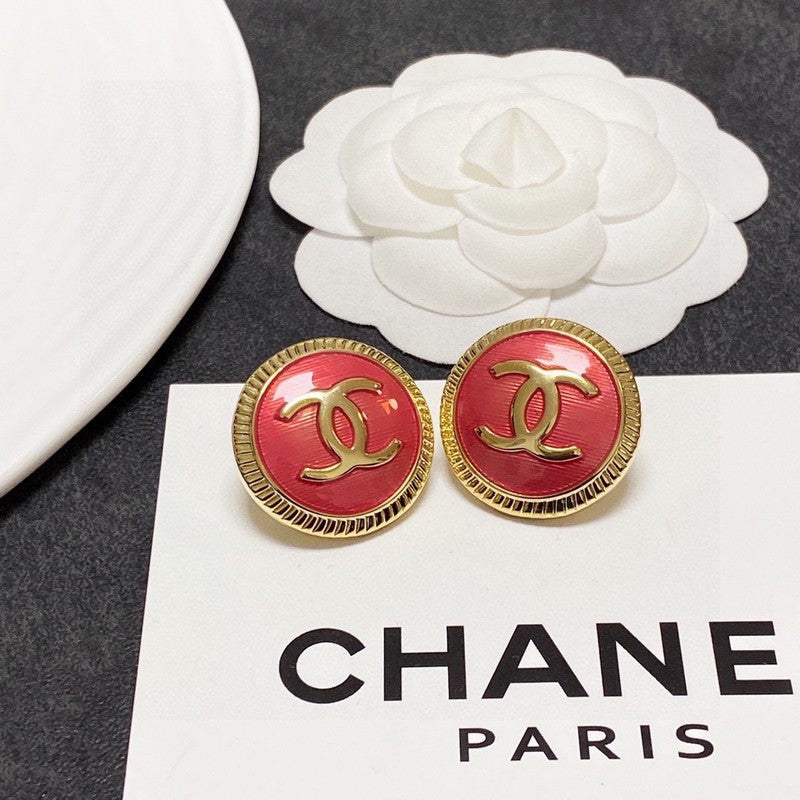 18K Chanel Pink Round Earrings