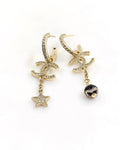 18K Chanel Star Pearls Pendant Earrings