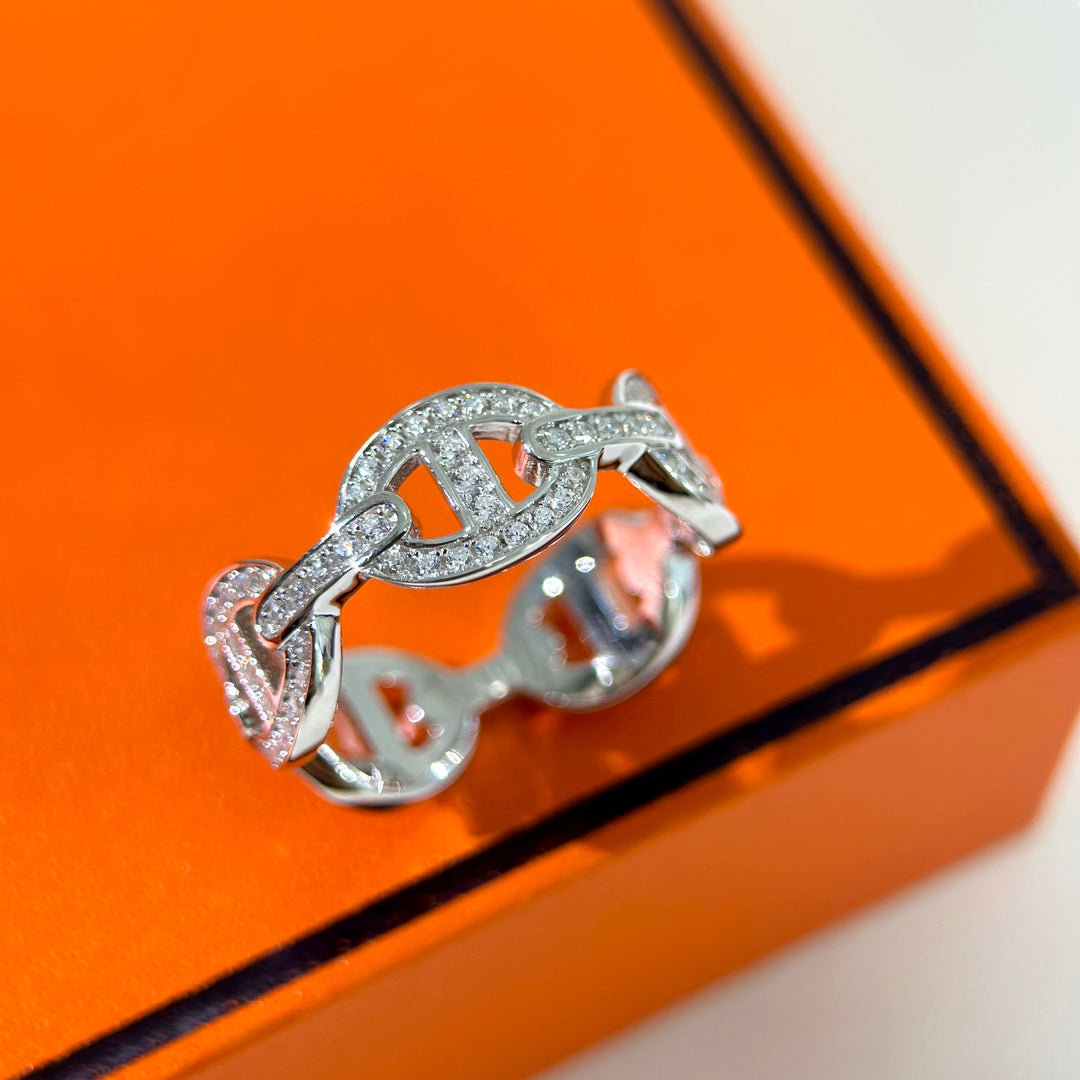 18K Chaine d'Ancre Enchainee Diamond Hermès Ring