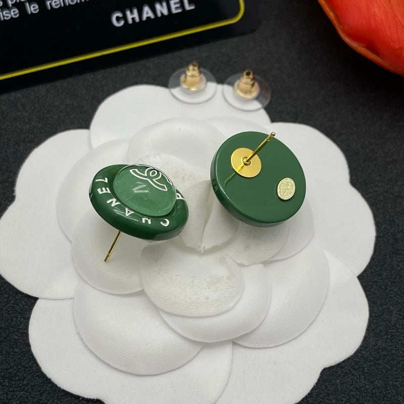 18K Chanel Green Round Earrings