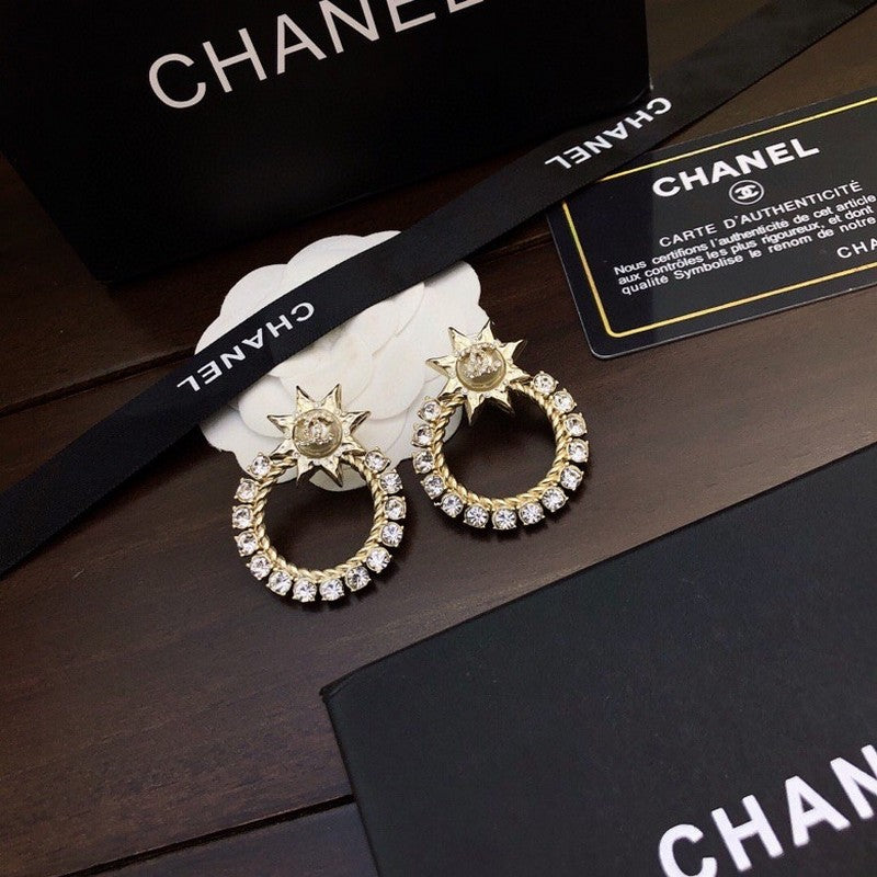 18K Chanel Star Full Crystal Earrings