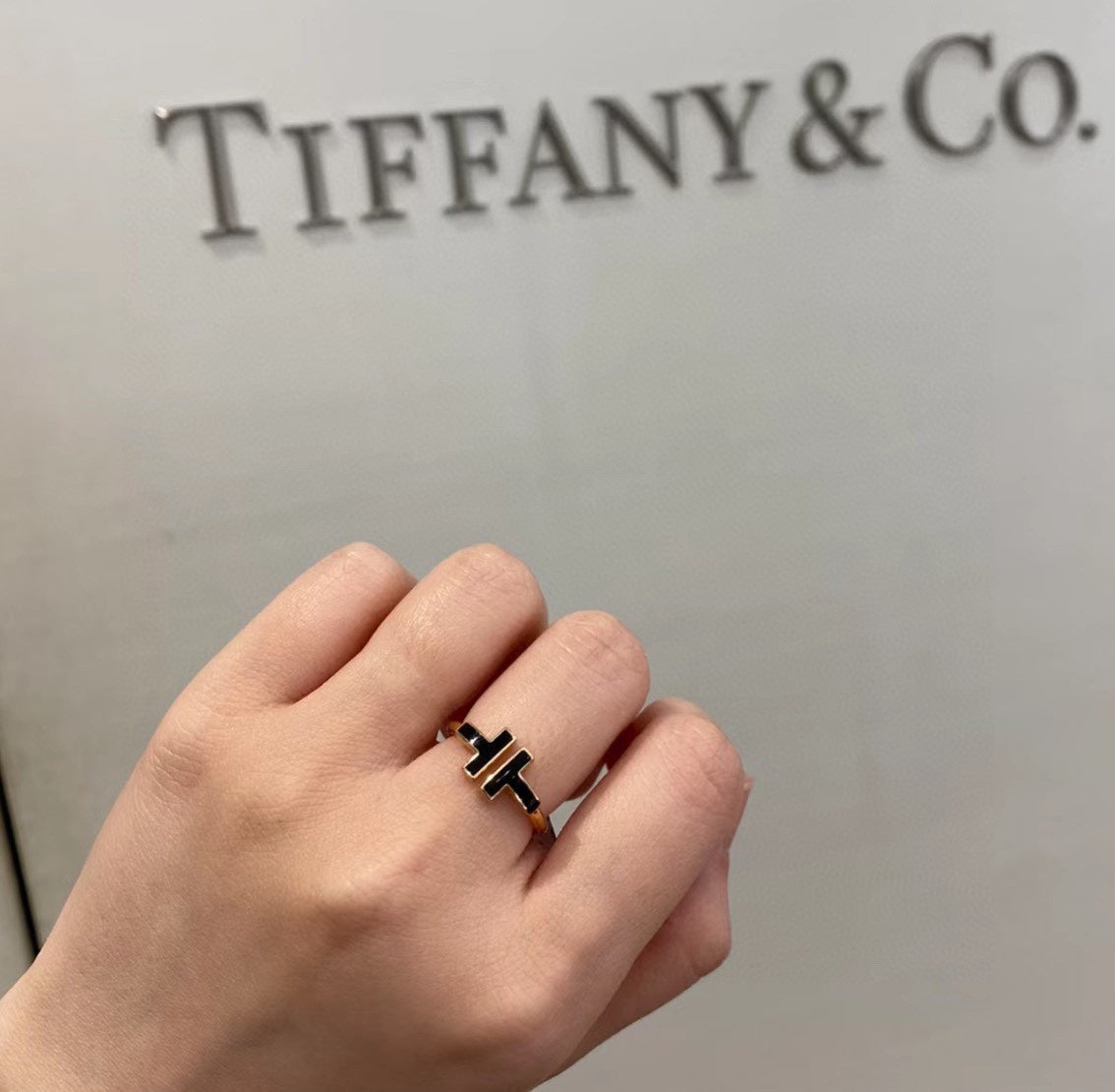 18K Tiffany & Co. Black Onyx Wire Ring