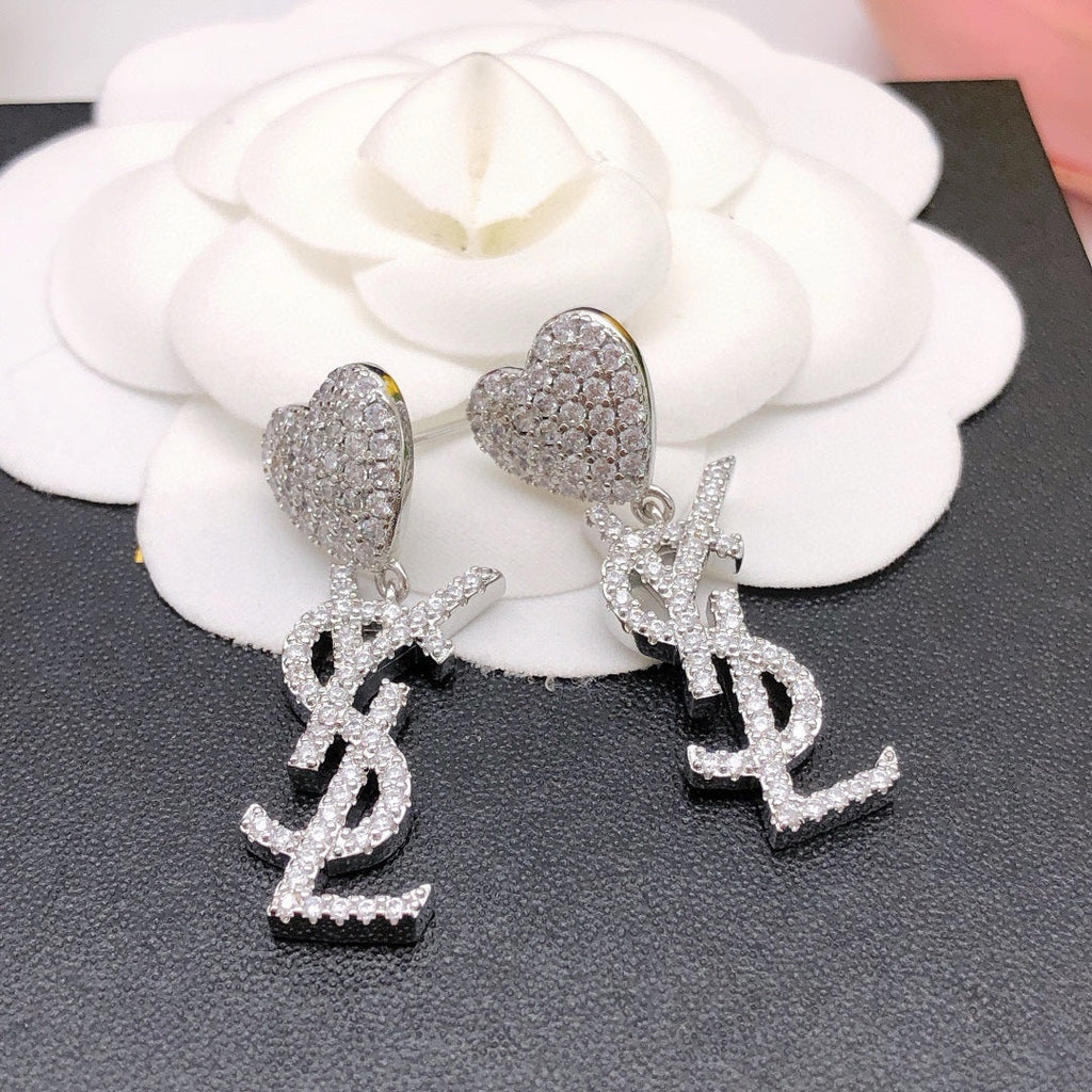 18K Saint Laurent YSL Heart Diamonds Earrings