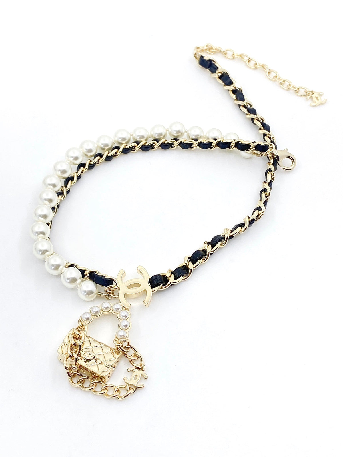 18K Chanel Pearl Bag Pendant Necklace