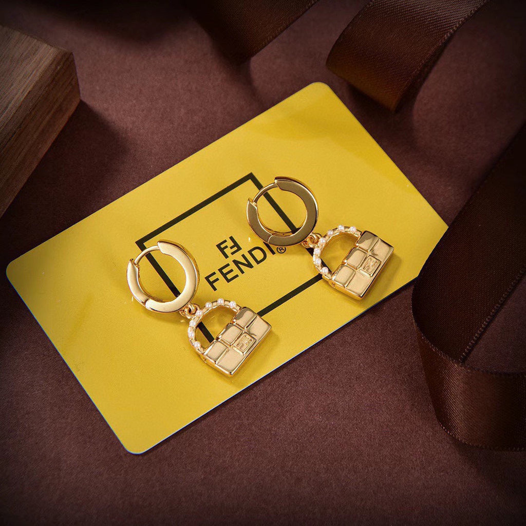 18K Fendi Bag Pendant Pearls Earrings
