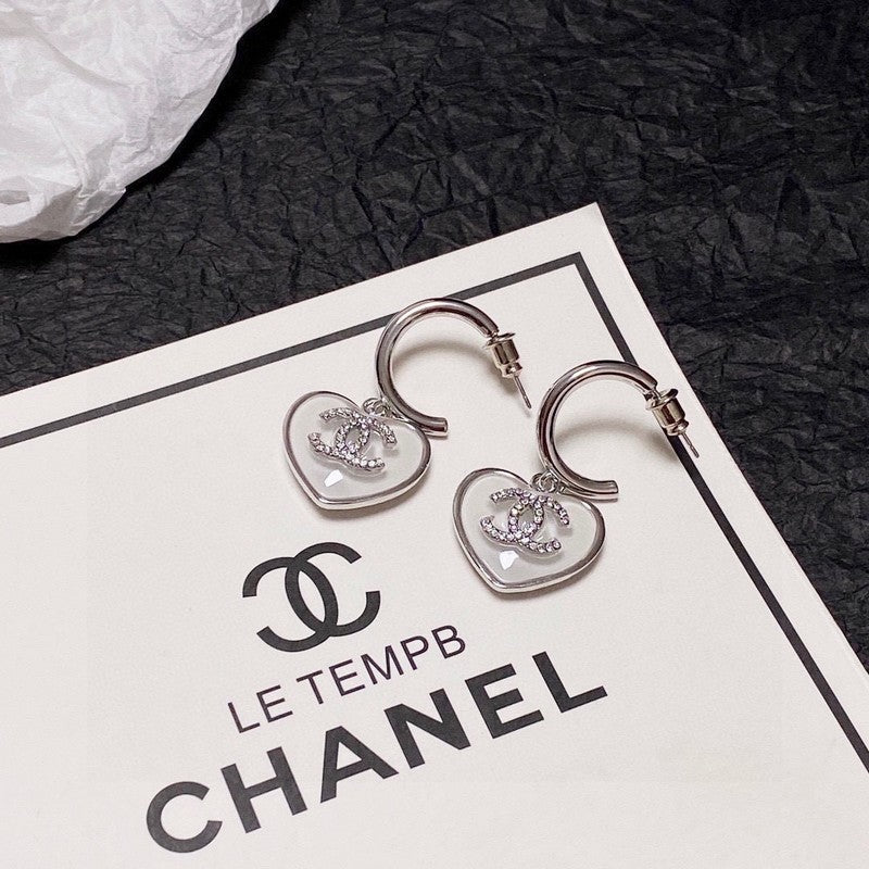 18K Chanel White Heart Earrings