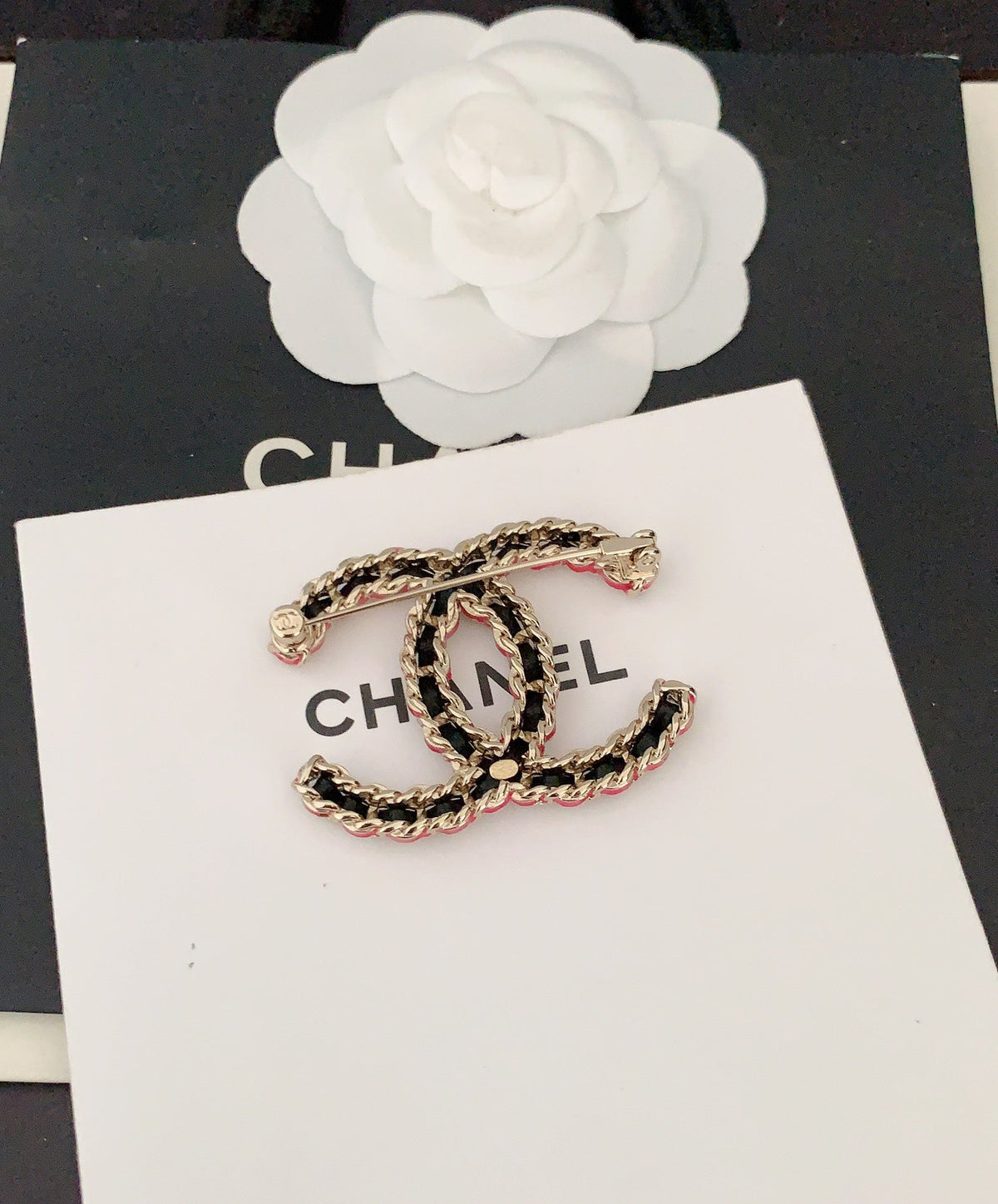 18K Chanel Leather Pink Brooch