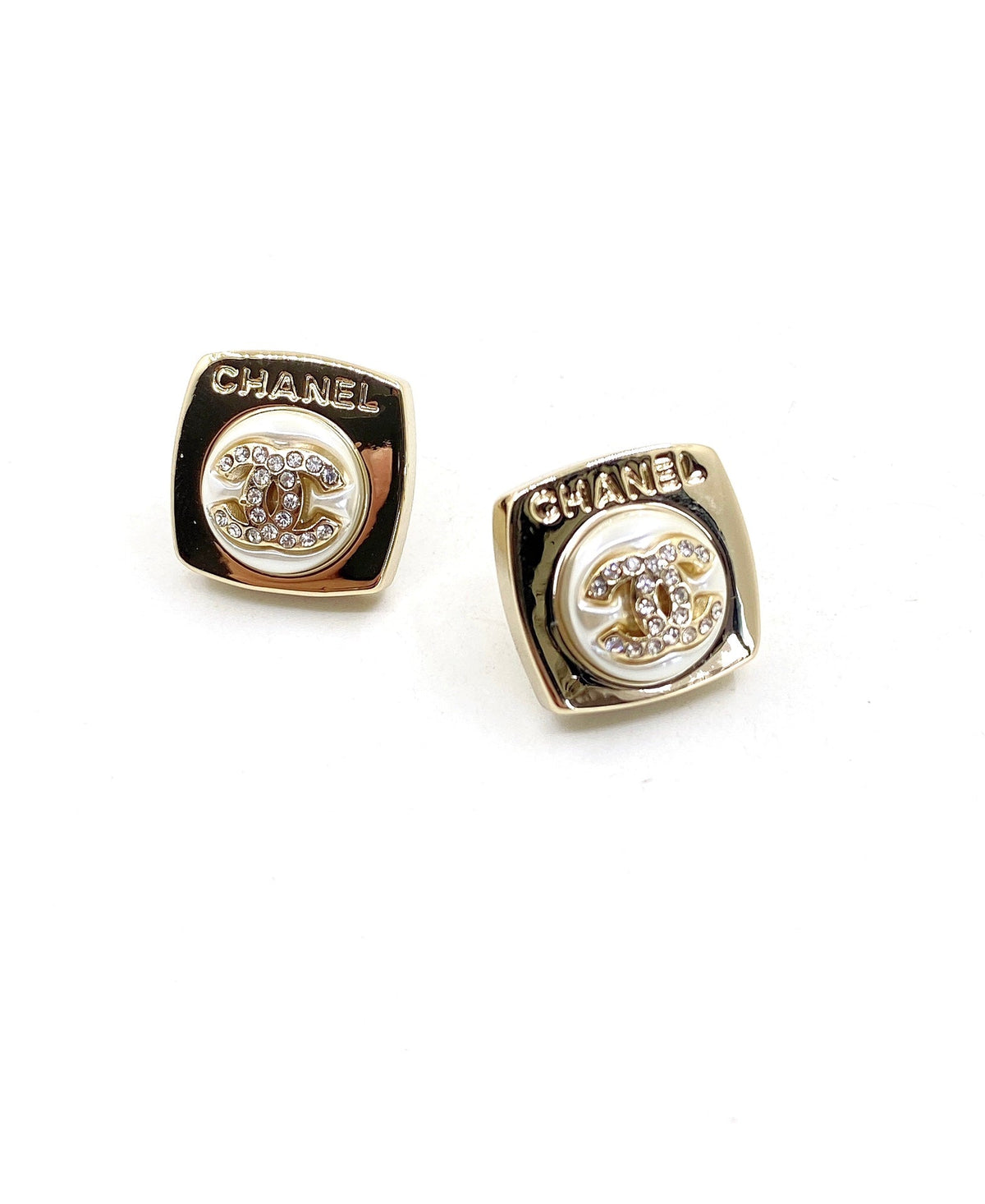 18K Chanel Diamond Square Earrings