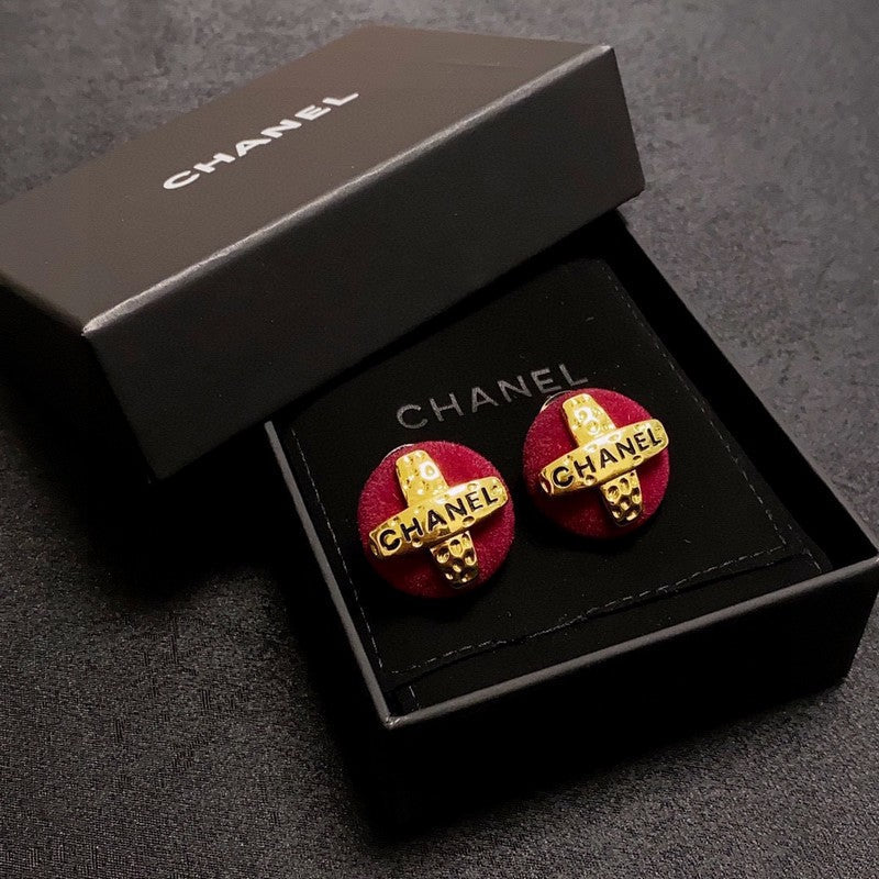 18K Chanel Red Yellow Gold Earrings