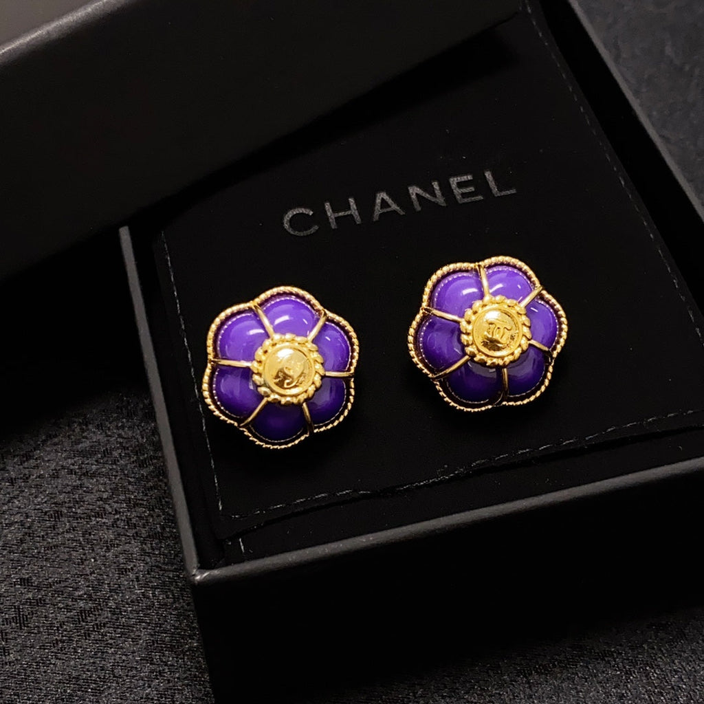 18K Chanel Purple Flowers Earrings