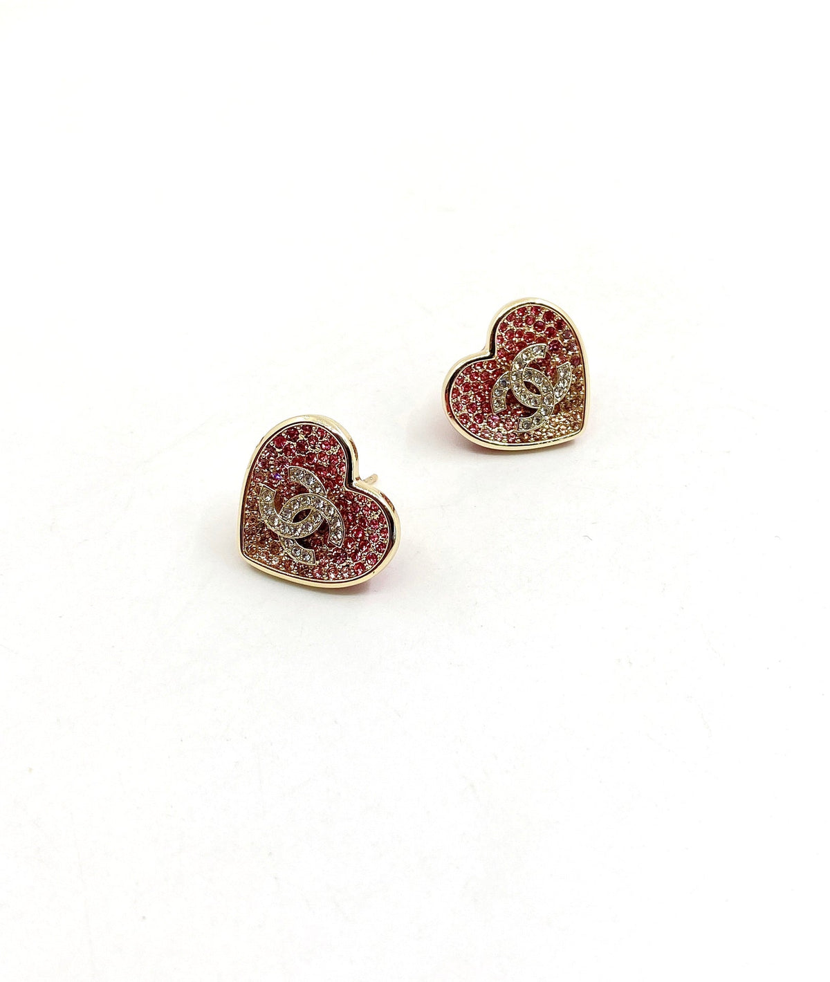 18K Chanel Diamond Pink Heart Earrings