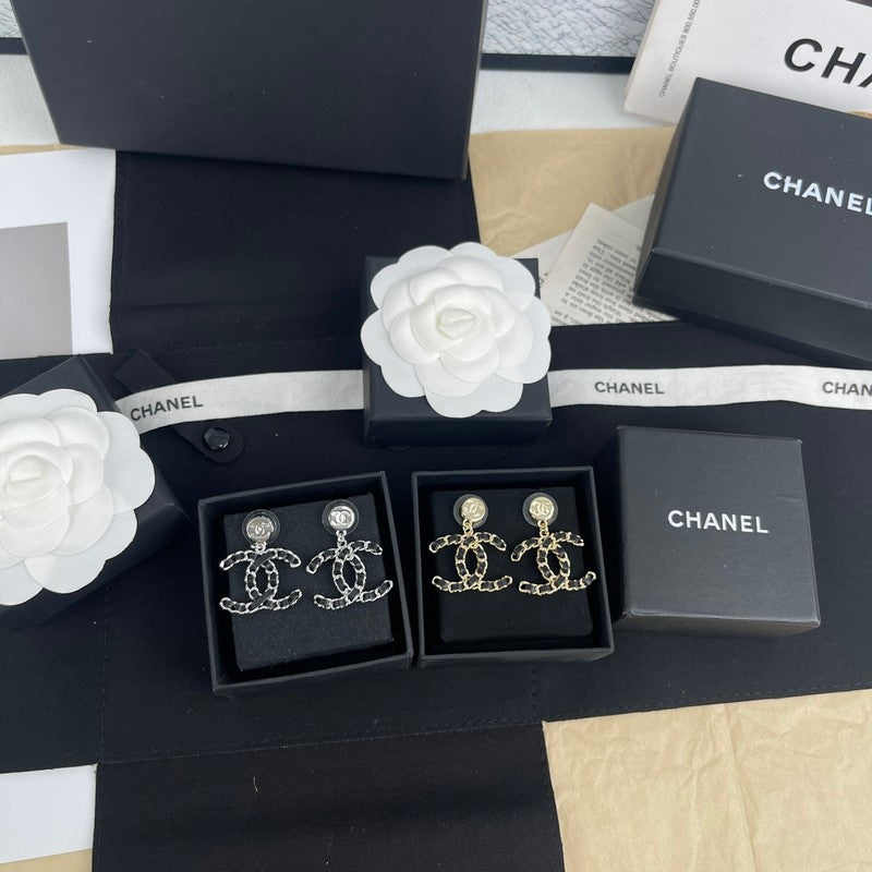 18K Chanel Leather Gold Earrings